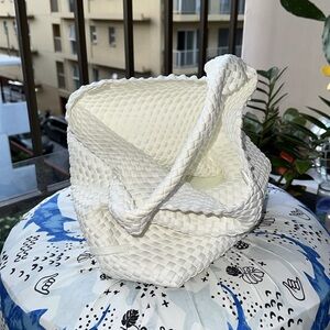 White ah-dorned Woven Neoprene Bag